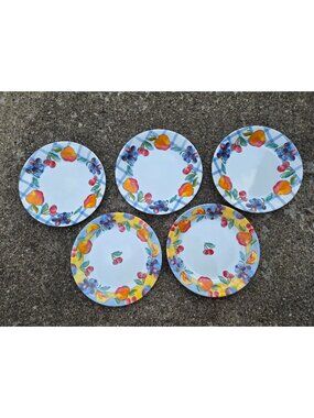 5 Corelle Fruit Basket & Fruit Too 7 1/4" Salad Plates  Vibrant Made in USA